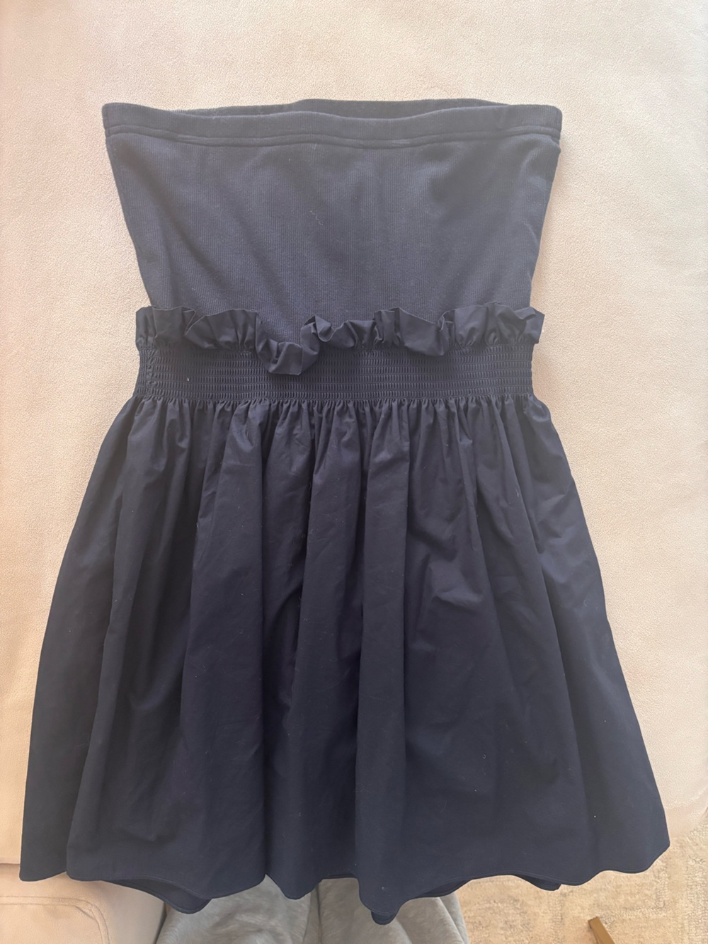 sundays navy Ruffle strapless dress